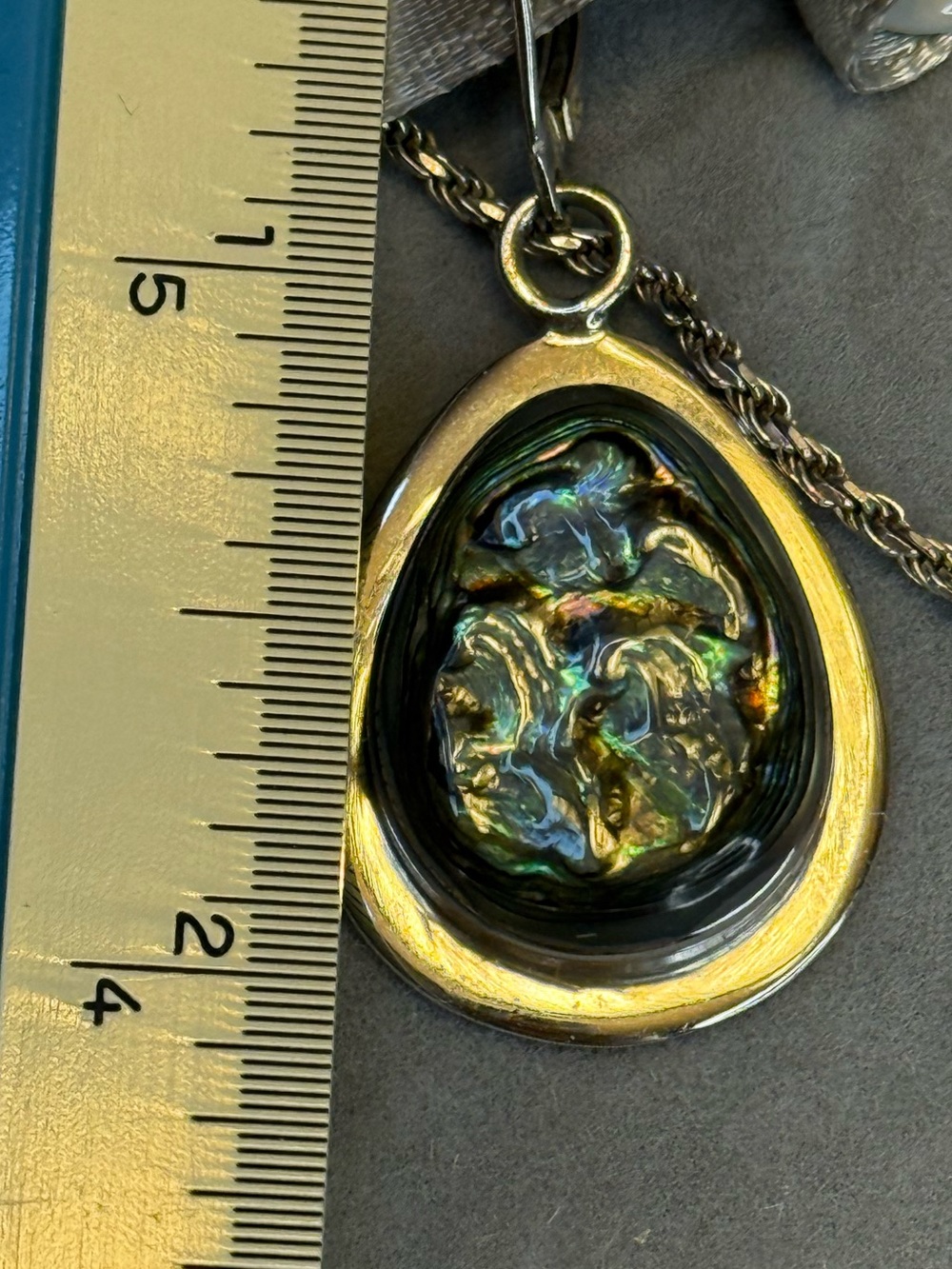 HUGE Abalone Shell Sterling Silver 925 ATI Mexico Dangle Pendant VTG Necklace, e - Picture 12 of 13
